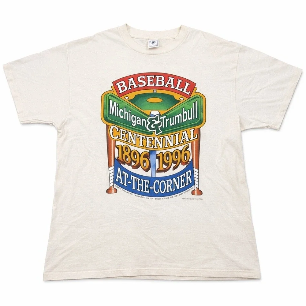 Vintage Single Stitch 1996 Michigan & Trumbull Baseball‎ Shirt Delta XL USA